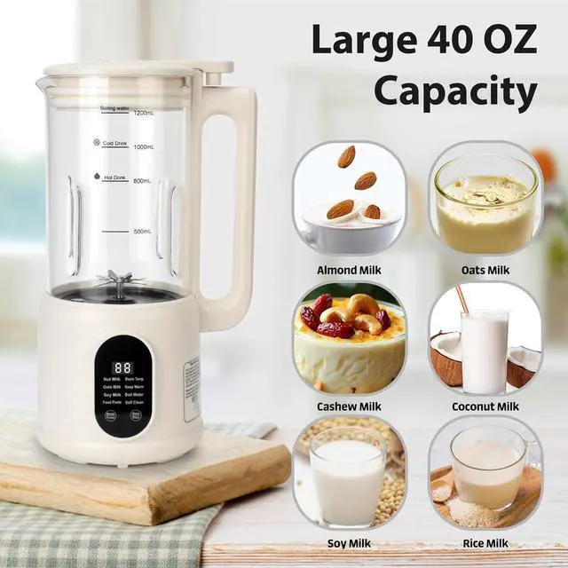 Alt view image 2 of 7 - Nut Milk Maker, 8 in 1 Homemade Automatic Plant-Based Milk, Soy Milk, Almond Milk, Oat Milk, Coconut Milk & More, Multifunctional/12 Hours Timer/Auto-Clean/Room Temp/Keep Warm/Boil/Room Temp/Low-Noise