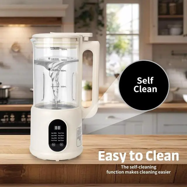 Alt view image 5 of 7 - Nut Milk Maker, 8 in 1 Homemade Automatic Plant-Based Milk, Soy Milk, Almond Milk, Oat Milk, Coconut Milk & More, Multifunctional/12 Hours Timer/Auto-Clean/Room Temp/Keep Warm/Boil/Room Temp/Low-Noise