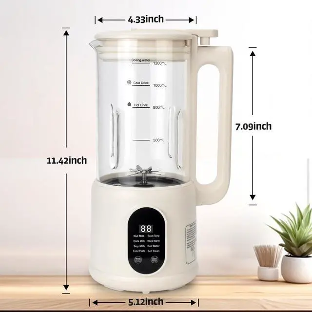 Alt view image 7 of 7 - Nut Milk Maker, 8 in 1 Homemade Automatic Plant-Based Milk, Soy Milk, Almond Milk, Oat Milk, Coconut Milk & More, Multifunctional/12 Hours Timer/Auto-Clean/Room Temp/Keep Warm/Boil/Room Temp/Low-Noise