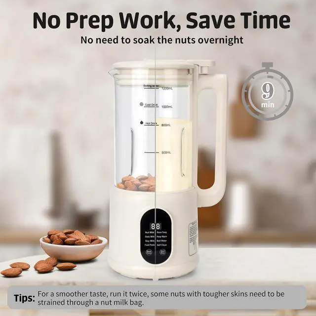 Alt view image 6 of 7 - Nut Milk Maker, 8 in 1 Homemade Automatic Plant-Based Milk, Soy Milk, Almond Milk, Oat Milk, Coconut Milk & More, Multifunctional/12 Hours Timer/Auto-Clean/Room Temp/Keep Warm/Boil/Room Temp/Low-Noise