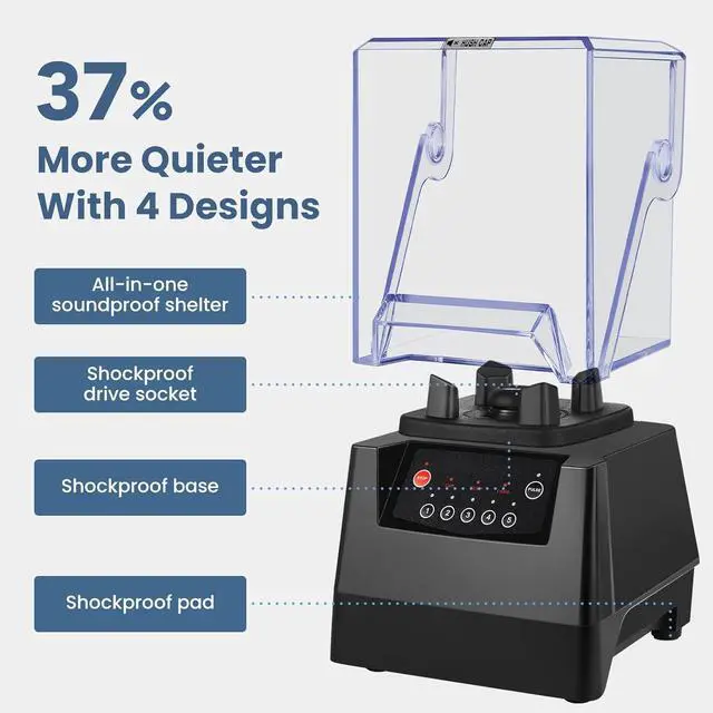 Alt view image 2 of 7 - SYBO Commercial Professional Blender With Quiet Shield, Self-Cleaning, Dishwasher safe, Heavy-Duty 1400W High-Speed 28000RPM, 48oz/1.5pt, for Juice, Ice Shakes, Smoothies