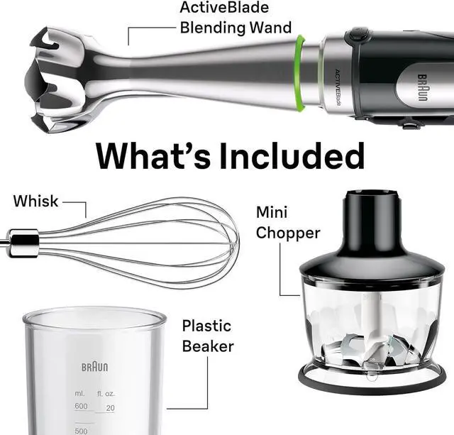 Alt view image 7 of 7 - Braun MultiQuick 7 3-in-1 Immersion Blender with Food Processor  Powerful Handheld Electric Stick Blender - Emulsifier for Chopping, Beating & Whisking - Ideal for Soup, Puree, Smoothies & More