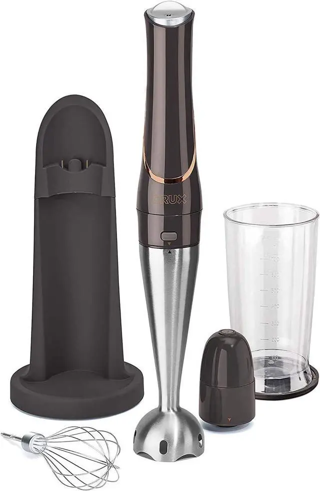 Main image of Crux Cordless Hand Immersion Blender, 7.5 inch Blending Arm, Mix, Whip, Puree Sauces/Soups, Rechargeable, Easy to Clean, Dishwasher Safe Removeable Parts, Stainless Steel/Black, 14790
