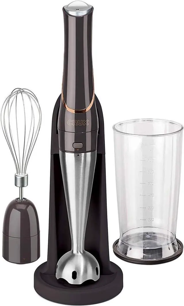 Alt view image 2 of 4 - Crux Cordless Hand Immersion Blender, 7.5 inch Blending Arm, Mix, Whip, Puree Sauces/Soups, Rechargeable, Easy to Clean, Dishwasher Safe Removeable Parts, Stainless Steel/Black, 14790