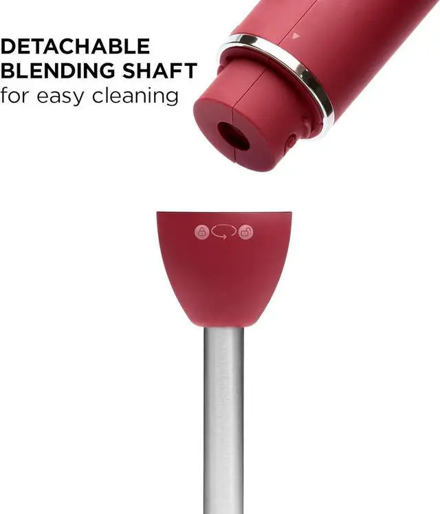 Alt view image 6 of 7 - Chefman Immersion Stick Hand Blender with Stainless Steel Blades, Powerful Electric Ice Crushing 2-Speed Control Handheld Food Mixer, Purees, Smoothies, Shakes, Sauces & Soups, Red