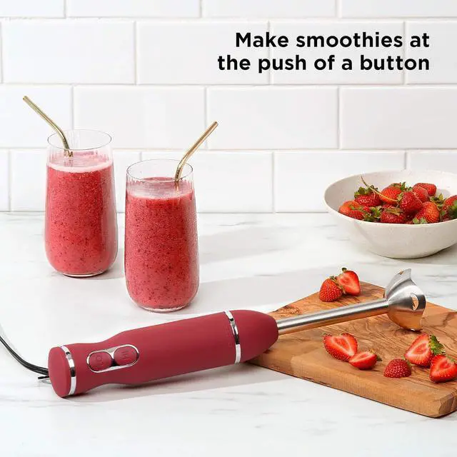 Alt view image 5 of 7 - Chefman Immersion Stick Hand Blender with Stainless Steel Blades, Powerful Electric Ice Crushing 2-Speed Control Handheld Food Mixer, Purees, Smoothies, Shakes, Sauces & Soups, Red