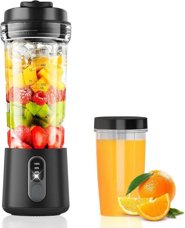 Main image of Portable Blender for Smoothies and Shakes, 2 Portable Blender Cups, 17 &10 oz Cordless Personal Small Blender with Straw Brush&Lid, USB-C Rechargeable, Quiet Mini Travel Blender, Black