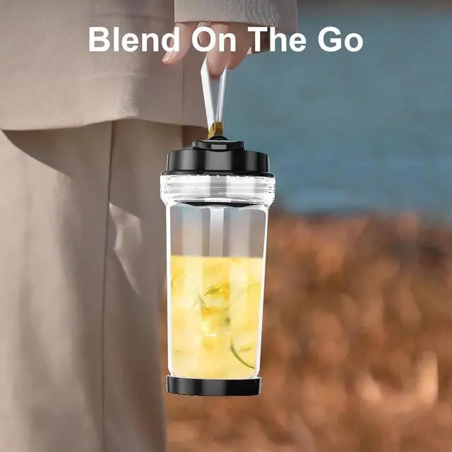 Alt view image 5 of 7 - Portable Blender for Smoothies and Shakes, 2 Portable Blender Cups, 17 &10 oz Cordless Personal Small Blender with Straw Brush&Lid, USB-C Rechargeable, Quiet Mini Travel Blender, Black