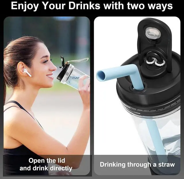 Alt view image 4 of 7 - Portable Blender for Smoothies and Shakes, 2 Portable Blender Cups, 17 &10 oz Cordless Personal Small Blender with Straw Brush&Lid, USB-C Rechargeable, Quiet Mini Travel Blender, Black