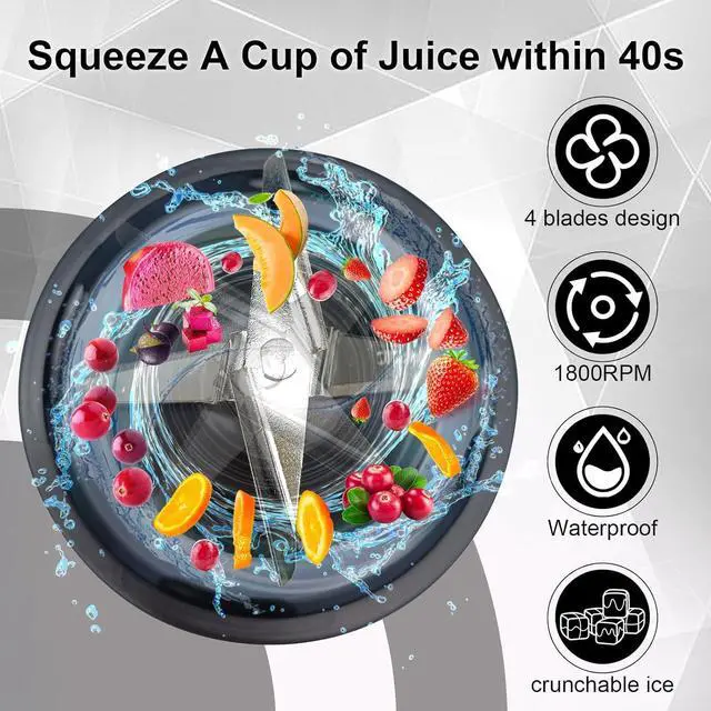 Alt view image 7 of 7 - Portable Blender for Smoothies and Shakes, 2 Portable Blender Cups, 17 &10 oz Cordless Personal Small Blender with Straw Brush&Lid, USB-C Rechargeable, Quiet Mini Travel Blender, Black