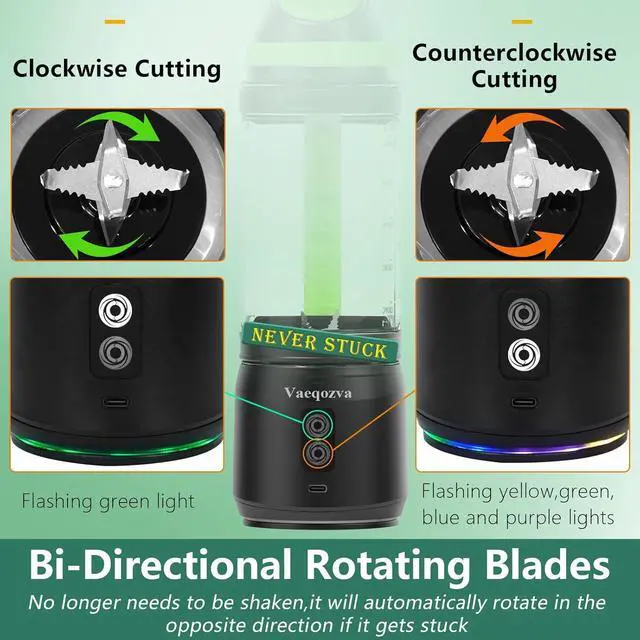 Alt view image 4 of 7 - Portable Blender for Shakes and Smoothies, 24oz Travel Blender 300Watt on the Go Blender USB Rechargeable Personal Blender with a Travel Lid & BPA Free Bottle(Green Cap Black Body)