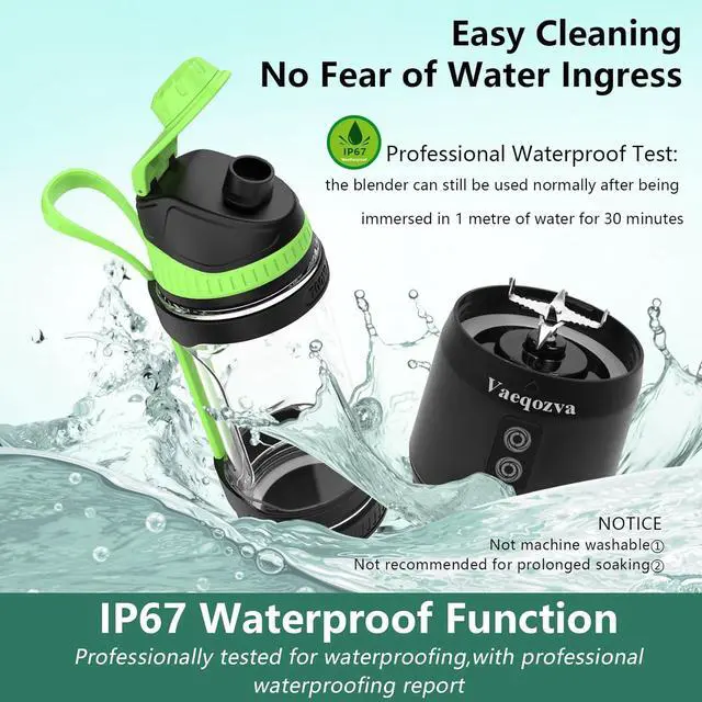 Alt view image 5 of 7 - Portable Blender for Shakes and Smoothies, 24oz Travel Blender 300Watt on the Go Blender USB Rechargeable Personal Blender with a Travel Lid & BPA Free Bottle(Green Cap Black Body)