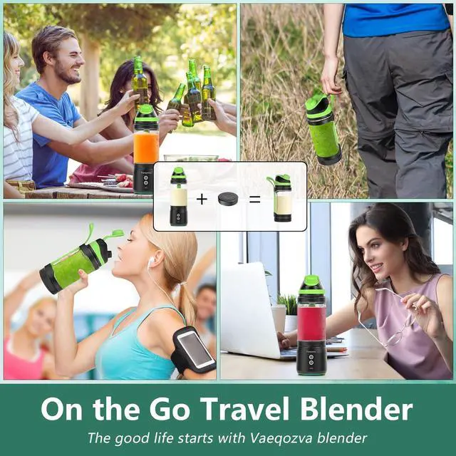Alt view image 7 of 7 - Portable Blender for Shakes and Smoothies, 24oz Travel Blender 300Watt on the Go Blender USB Rechargeable Personal Blender with a Travel Lid & BPA Free Bottle(Green Cap Black Body)