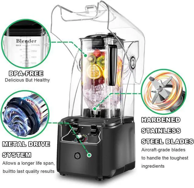 Alt view image 3 of 6 - Professional Blender for Kitchen, 2200W, 80oz Pitcher, 15 Speeds, Commercial Heavy Duty Quiet Blender for Smoothies, Shakes, Frozen Drinks, Puree and Ice Crush, Self-Cleaning, Grey