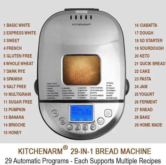 Alt view image 2 of 7 - KITCHENARM 29-in-1 SMART Bread Machine with Gluten Free Setting 2LB 1.5LB 1LB Bread Maker Machine with Homemade Cycle - Stainless Steel Breadmaker with Recipes Whole Wheat Bread Making Machine