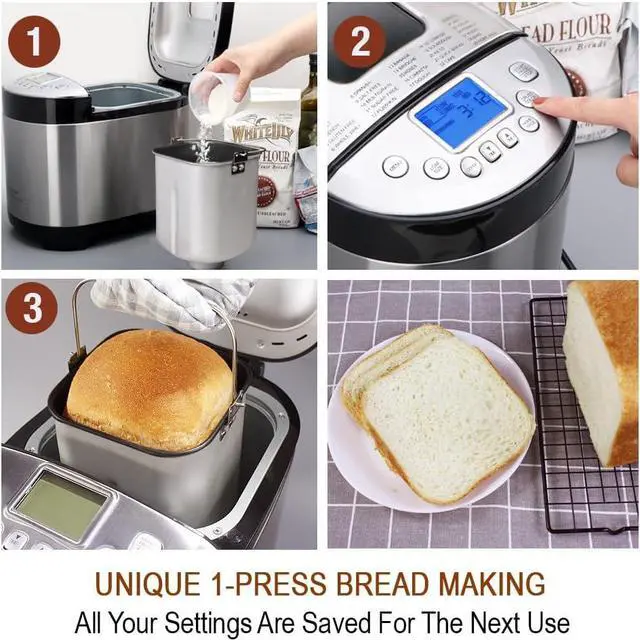 Alt view image 3 of 7 - KITCHENARM 29-in-1 SMART Bread Machine with Gluten Free Setting 2LB 1.5LB 1LB Bread Maker Machine with Homemade Cycle - Stainless Steel Breadmaker with Recipes Whole Wheat Bread Making Machine
