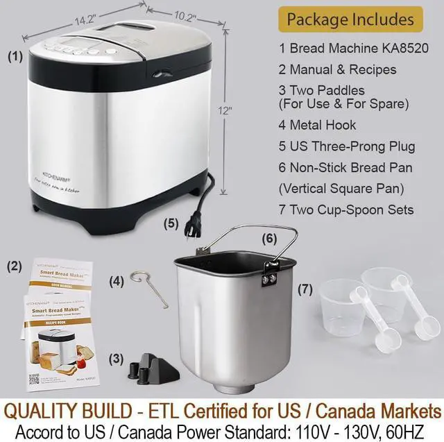 Alt view image 7 of 7 - KITCHENARM 29-in-1 SMART Bread Machine with Gluten Free Setting 2LB 1.5LB 1LB Bread Maker Machine with Homemade Cycle - Stainless Steel Breadmaker with Recipes Whole Wheat Bread Making Machine