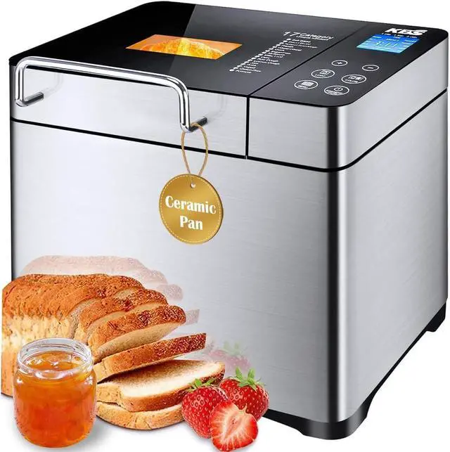 Main image of KBS Pro Stainless Steel Bread Machine, 2LB 17-in-1 Programmable XL Bread Maker with Fruit Nut Dispenser, Nonstick Ceramic Pan& Digital Touch Panel, 3 Loaf Sizes 3 Crust Colors, Reserve& Keep Warm Set
