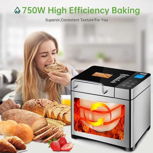 Alt view image 6 of 7 - KBS Pro Stainless Steel Bread Machine, 2LB 17-in-1 Programmable XL Bread Maker with Fruit Nut Dispenser, Nonstick Ceramic Pan& Digital Touch Panel, 3 Loaf Sizes 3 Crust Colors, Reserve& Keep Warm Set