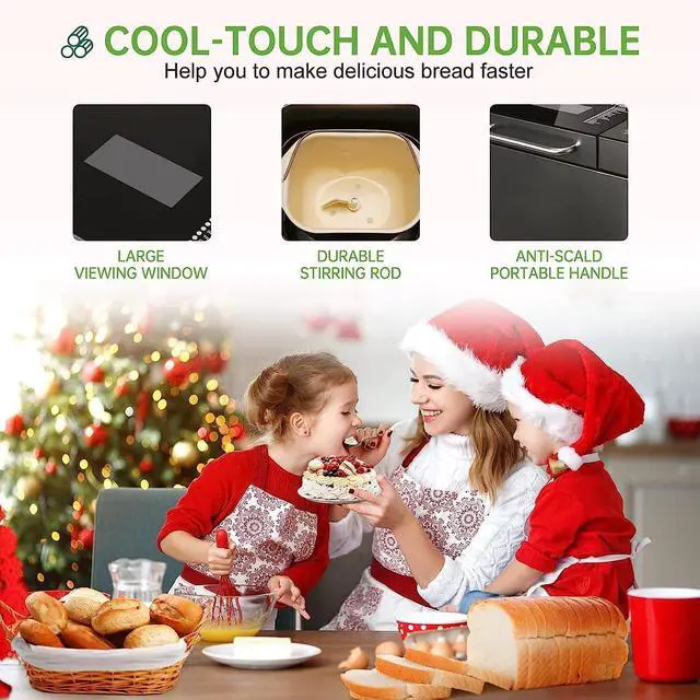 Alt view image 7 of 7 - KBS Pro Stainless Steel Bread Machine, 2LB 17-in-1 Programmable XL Bread Maker with Fruit Nut Dispenser, Nonstick Ceramic Pan& Digital Touch Panel, 3 Loaf Sizes 3 Crust Colors, Reserve& Keep Warm Set