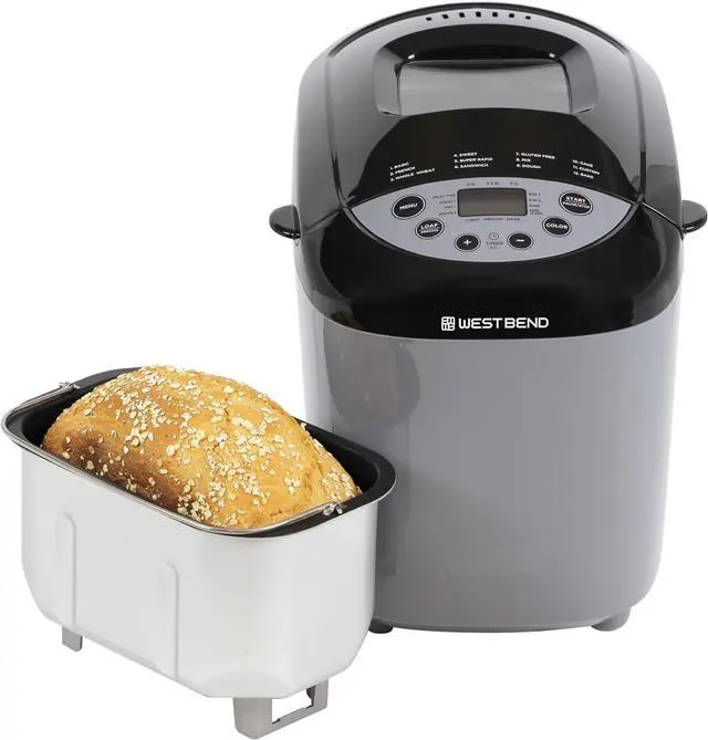 Main image of West Bend Hi-Rise Bread Maker Machine Programmable 12 Programs Including Gluten Free & 3 Loaf Sizes and Crust Colors with Traditionally-Shaped Horizontal Bread Pan with Dual Knead Blades, 3-Lb, Gray