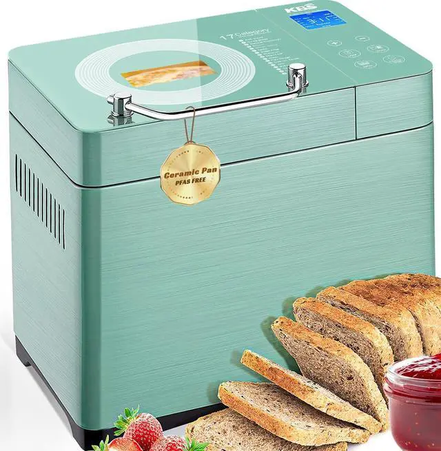 Main image of KBS 710W Convection Bread Maker Dual Heaters,2.2LB Bread Machine with Healthy Ceramic Pan&Auto Fruit Dispenser,17-in-1 Bread Maker Machine Gluten Free,Stainless Steel 15H Timer&Keep Warm, Touch Panel