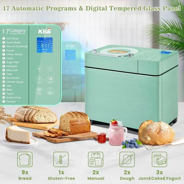 Alt view image 2 of 7 - KBS 710W Convection Bread Maker Dual Heaters,2.2LB Bread Machine with Healthy Ceramic Pan&Auto Fruit Dispenser,17-in-1 Bread Maker Machine Gluten Free,Stainless Steel 15H Timer&Keep Warm, Touch Panel