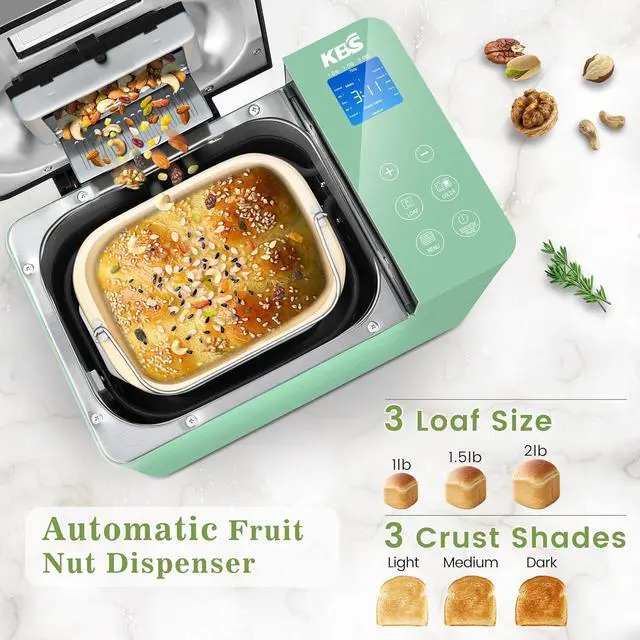 Alt view image 5 of 7 - KBS 710W Convection Bread Maker Dual Heaters,2.2LB Bread Machine with Healthy Ceramic Pan&Auto Fruit Dispenser,17-in-1 Bread Maker Machine Gluten Free,Stainless Steel 15H Timer&Keep Warm, Touch Panel