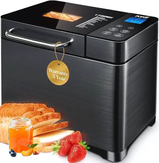 Main image of KBS 17-in-1 Bread Maker-Dual Heaters, 710W Machine Stainless Steel with Gluten-Free, Dough Maker,Jam,Yogurt PROG, Auto Nut Dispenser,Ceramic Pan& Touch Panel, 3 Loaf Sizes 3 Crust Colors,Recipes