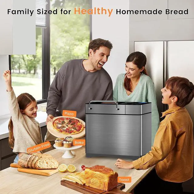 Alt view image 7 of 7 - KBS 17-in-1 Bread Maker-Dual Heaters, 710W Machine Stainless Steel with Gluten-Free, Dough Maker,Jam,Yogurt PROG, Auto Nut Dispenser,Ceramic Pan& Touch Panel, 3 Loaf Sizes 3 Crust Colors,Recipes