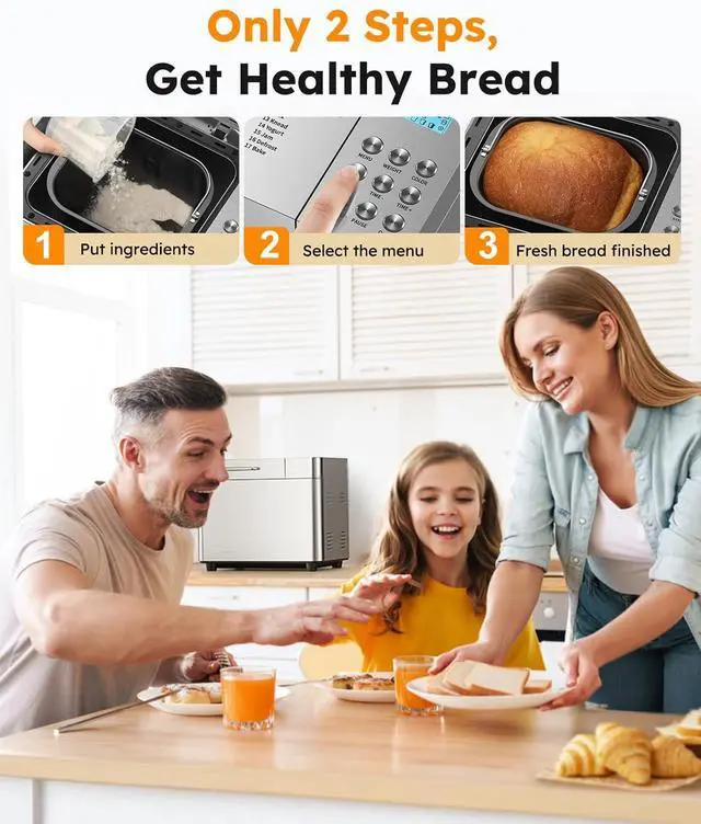 Alt view image 2 of 7 - 2LB Bread Maker Machine, OSIPOTO 17 in 1 Automatic Stainless Steel Bread Machine, Non-stick, Beginner-Friendly Controls, 15 Hour Timer, Easy to Clean Low Noise, High Success Rate for Homemade Bread