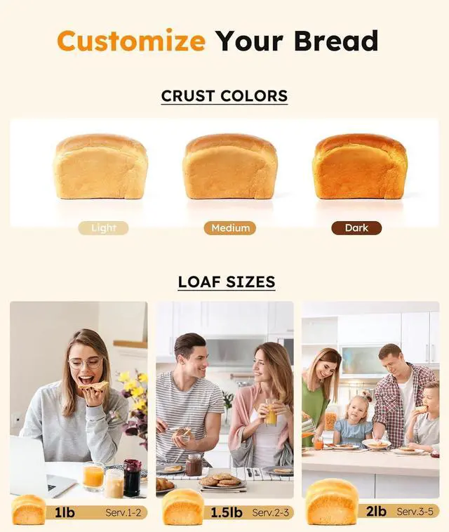 Alt view image 4 of 7 - 2LB Bread Maker Machine, OSIPOTO 17 in 1 Automatic Stainless Steel Bread Machine, Non-stick, Beginner-Friendly Controls, 15 Hour Timer, Easy to Clean Low Noise, High Success Rate for Homemade Bread