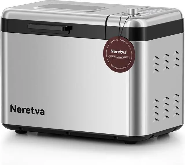 Main image of Neretva Bread Maker, 3.3LB Larger Bread Machine 15-in-1 Stainless Steel & Nonstick Ceramic Pan & Auto Nut Dispenser Breadmaker Machines Full Touch Panel with Gluten Free White Wheat Rye French Pizza