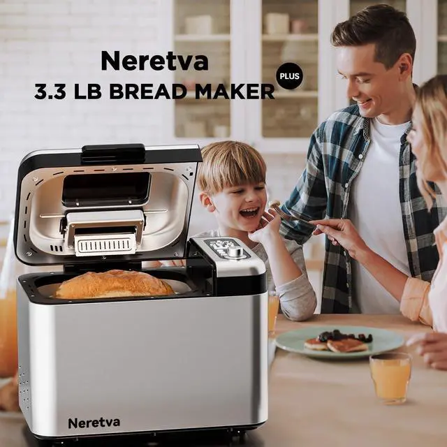 Alt view image 6 of 7 - Neretva Bread Maker, 3.3LB Larger Bread Machine 15-in-1 Stainless Steel & Nonstick Ceramic Pan & Auto Nut Dispenser Breadmaker Machines Full Touch Panel with Gluten Free White Wheat Rye French Pizza