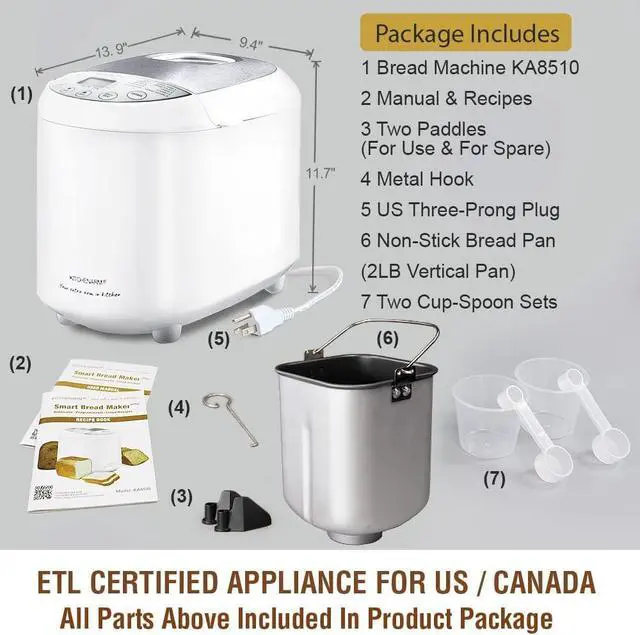 Alt view image 6 of 7 - KITCHENARM 19-in-1 HANDY Bread Machine with Homemade Cycle and Gluten Free Setting - Beginner Friendly 2LB 1.5LB 1LB White Bread Maker Machine with Recipes and Delay Timer