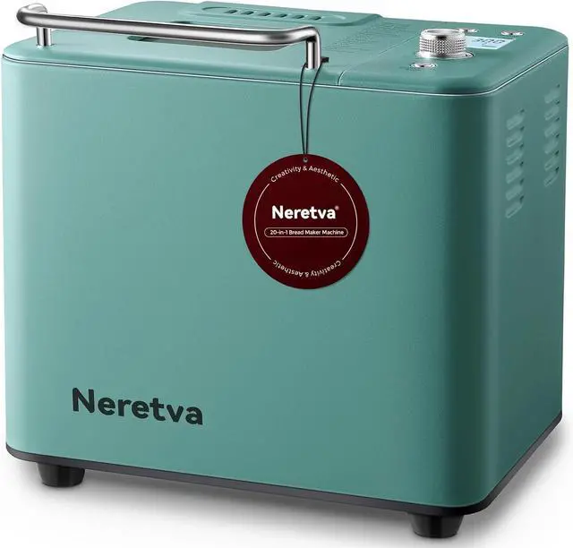 Main image of Neretva Bread Maker 20-IN-1, Dual Heater 2LB Bread Machine Stainless Steel Bread Maker Machine Nonstick Ceramic Pan Compact for Gluten Free/Sourdough/Whole Wheat Bread/Yogurt, Breadmaker Recipe-Green