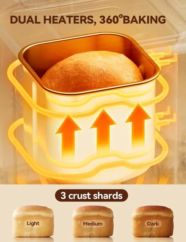 Alt view image 3 of 7 - Neretva 20-IN-1 Bread Maker, Dual Heater 2LB Bread Machine Stainless Steel Bread Maker Machine Nonstick Ceramic Pan Compact for Gluten Free/Sourdough/Whole Wheat Bread/Yogurt, Breadmaker Recipe-Silver
