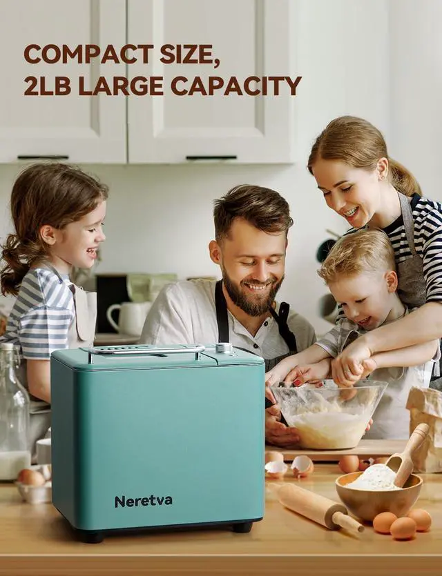 Alt view image 5 of 7 - Neretva Bread Maker 20-IN-1, Dual Heater 2LB Bread Machine Stainless Steel Bread Maker Machine Nonstick Ceramic Pan Compact for Gluten Free/Sourdough/Whole Wheat Bread/Yogurt, Breadmaker Recipe-Green