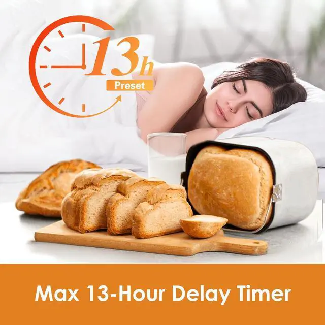Alt view image 6 of 7 - Bread Machine, Kitchen in the box 2LB 12-IN-1 Bread Maker, Gluten-Free Setting, Auto Fruit Nut Dispenser & Nonstick Pan, 2 Loaf Sizes,13H Reserve & 1H Keep Warm (White)