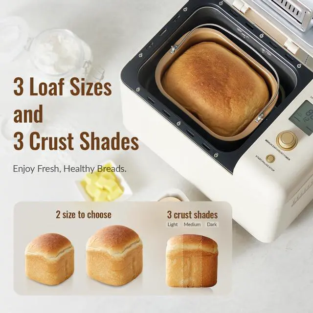 Alt view image 5 of 6 - Neretva Bread Machine, 2.2LB 15-in-1 Bread Maker, Dual Heater Breadmaker Machine with Auto Nut Dispenser & Nonstick Ceramic Pan, Bread Maker Machine for Gluten Free, Dough Maker, Sourdough, Yogurt
