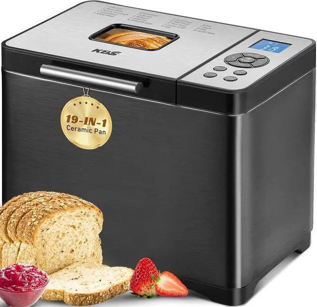 Main image of KBS 2LB Bread Maker, 19-in-1 Automatic Bread Machine Stainless Steel with Ceramic Pan,15H Timer&1H Keep Warm, Sourdough, Gluten-Free, 650W Bread Maker Machine with 3 Loaf Sizes 3 Crust Colors, Recipes