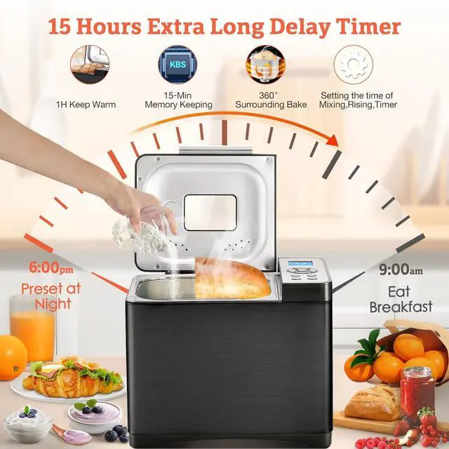 Alt view image 6 of 7 - KBS 2LB Bread Maker, 19-in-1 Automatic Bread Machine Stainless Steel with Ceramic Pan,15H Timer&1H Keep Warm, Sourdough, Gluten-Free, 650W Bread Maker Machine with 3 Loaf Sizes 3 Crust Colors, Recipes