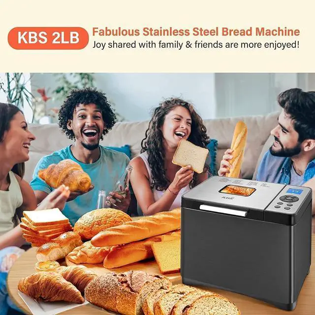 Alt view image 7 of 7 - KBS 2LB Bread Maker, 19-in-1 Automatic Bread Machine Stainless Steel with Ceramic Pan,15H Timer&1H Keep Warm, Sourdough, Gluten-Free, 650W Bread Maker Machine with 3 Loaf Sizes 3 Crust Colors, Recipes