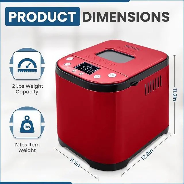 Alt view image 2 of 7 - Bread Maker Machine with Nonstick Bowl, Bread Hook, Measuring Cup & Spoon. 15-in-1, Gluten-Free Bread, Cake& Yogurt, 3 Crust Colour options and more. 3 Loaf Sizes. 2LB XL-RED