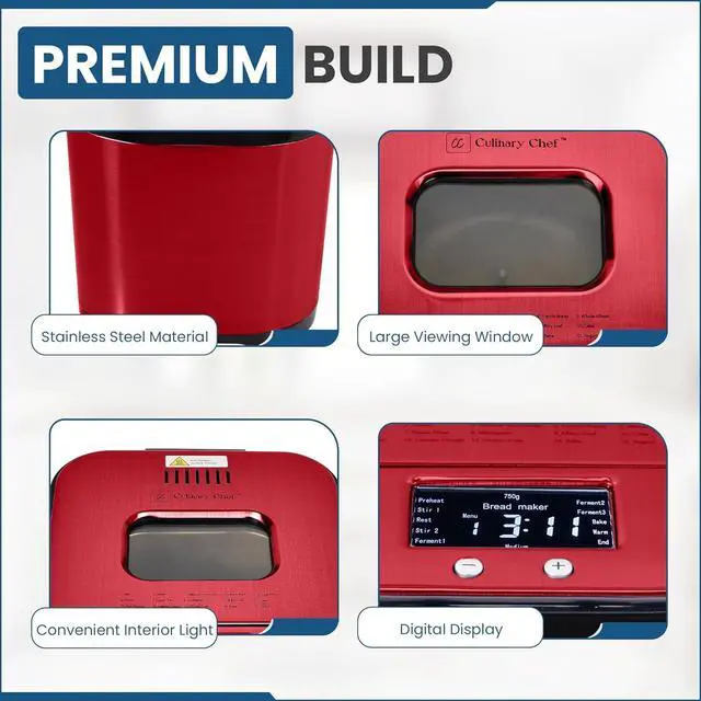 Alt view image 5 of 7 - Bread Maker Machine with Nonstick Bowl, Bread Hook, Measuring Cup & Spoon. 15-in-1, Gluten-Free Bread, Cake& Yogurt, 3 Crust Colour options and more. 3 Loaf Sizes. 2LB XL-RED