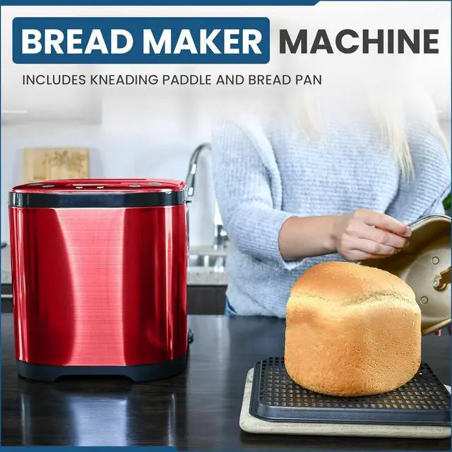 Alt view image 7 of 7 - Bread Maker Machine with Nonstick Bowl, Bread Hook, Measuring Cup & Spoon. 15-in-1, Gluten-Free Bread, Cake& Yogurt, 3 Crust Colour options and more. 3 Loaf Sizes. 2LB XL-RED