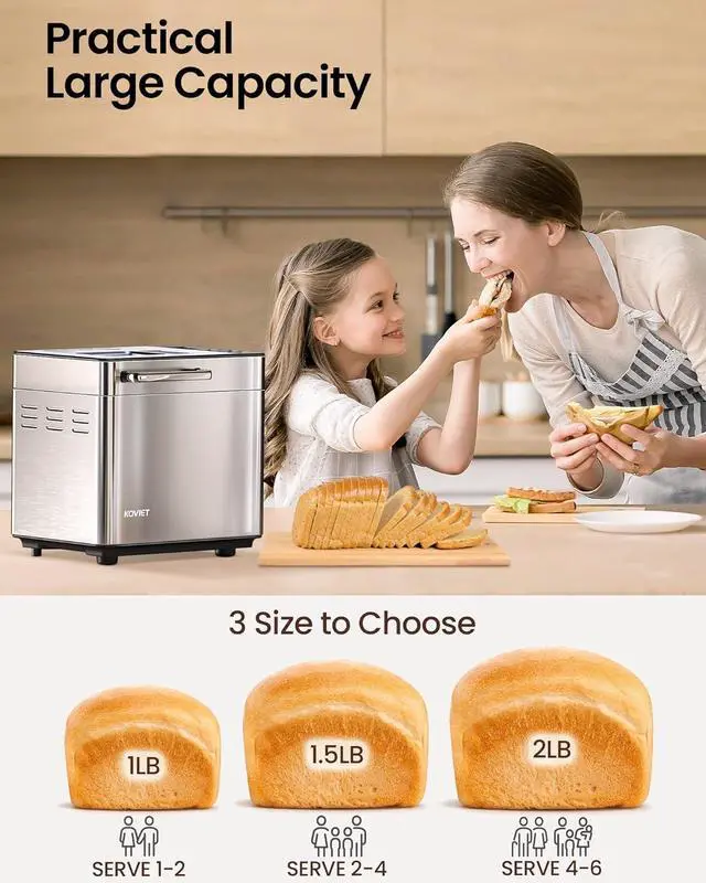 Alt view image 6 of 7 - 25-in-1 Bread Maker Machine with Automatic Dual Dispenser, 2LB Stainless Steel Breadmaker with Gluten-Free, Dough, Jam, Yogurt etc Settings, Silver