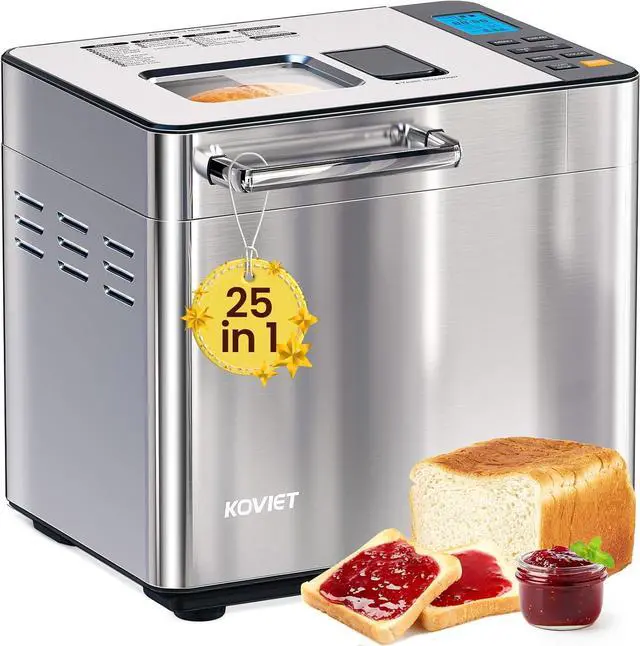 Main image of 25-in-1 Bread Maker Machine with Automatic Dual Dispenser, 2LB Stainless Steel Breadmaker with Gluten-Free, Dough, Jam, Yogurt etc Settings, Silver