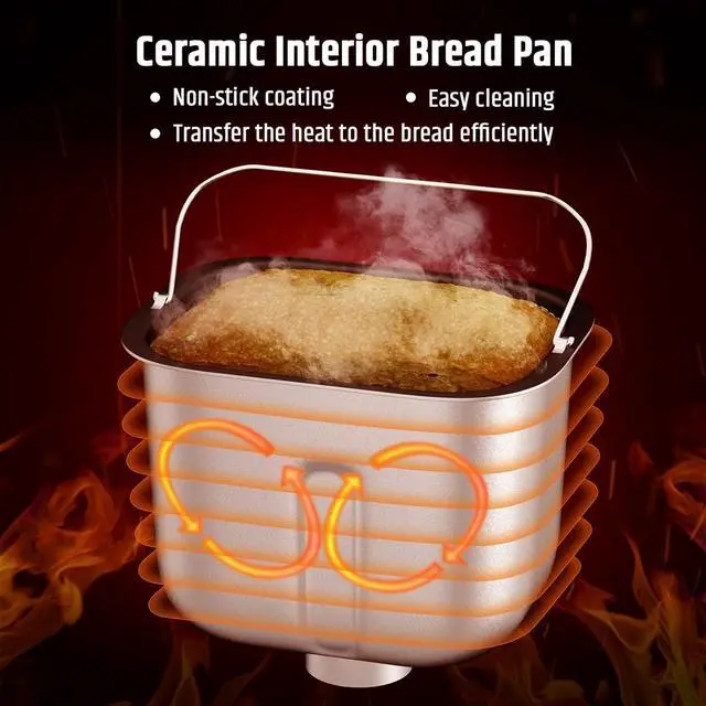 Alt view image 5 of 7 - Razorri Bread Maker Machine Stainless Steel UL Certified, Nonstick Bread Pan, Homemade 2Lbs Breadmaker, Gluten-Free Setting, 15H Delayed-start, 1H Keep Warm, 3 Crust Colors and 3 Loaf Sizes