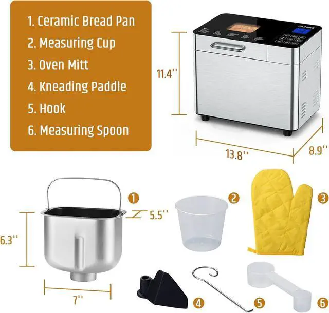 Alt view image 6 of 7 - Razorri Bread Maker Machine Stainless Steel UL Certified, Nonstick Bread Pan, Homemade 2Lbs Breadmaker, Gluten-Free Setting, 15H Delayed-start, 1H Keep Warm, 3 Crust Colors and 3 Loaf Sizes